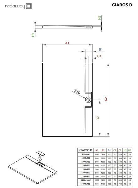 RADAWAY Душовий піддон Giaros D 1400x900x40 білий