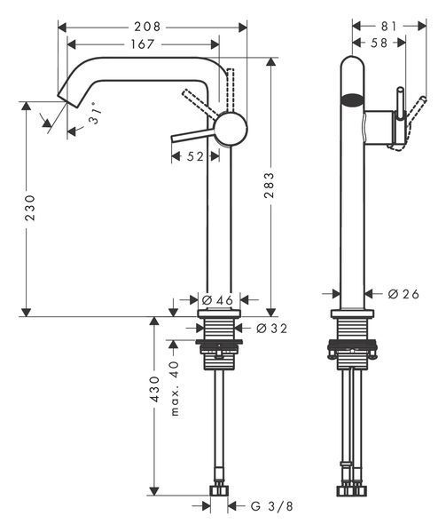 Смеситель Tecturis S 240 Fine CoolStart для умывальника, Chrome (73370000)