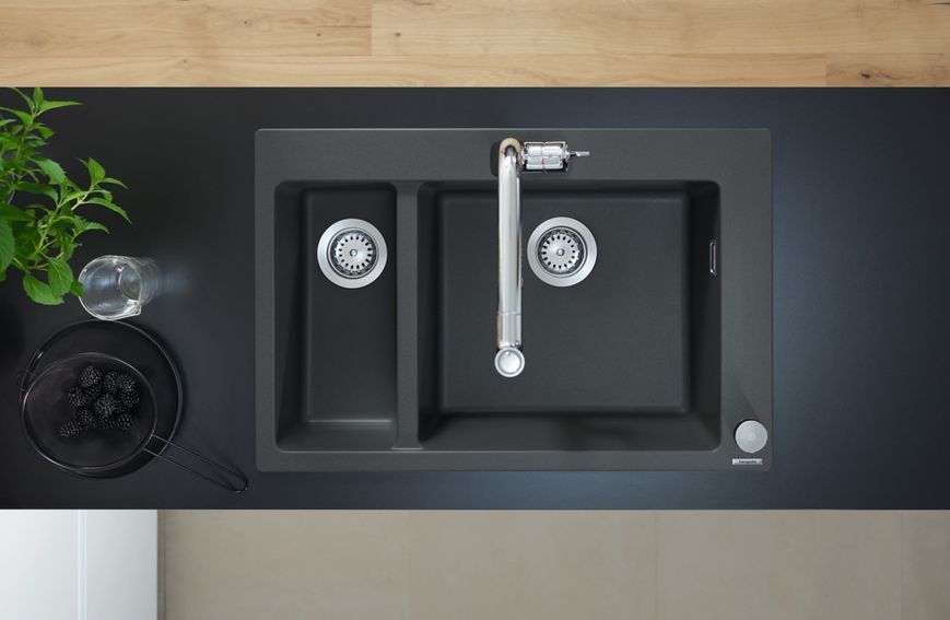Кухонная мойка S510-F635 770х510 на две чаши 180/450 Graphiteblack (43315170)