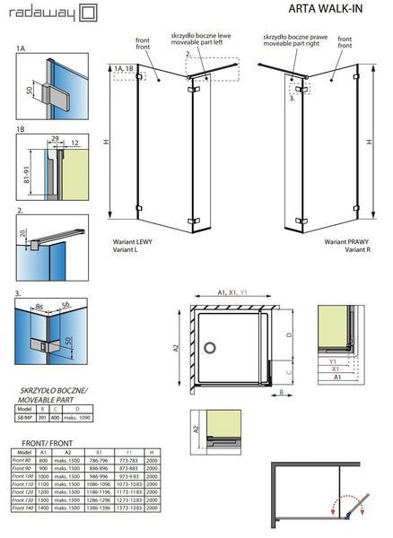 RADAWAY Душова перегородка Arta Walk-in 100 см права 386210-03-01+386010-03-01R