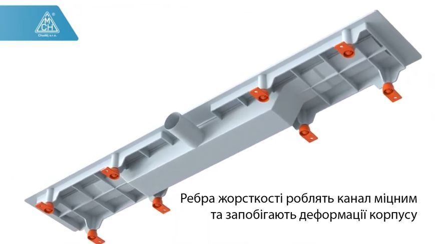 MCH Душевой канал 350 мм з полірованою решіткою Медіум, полірована нержавеющая сталь, горизонтальный фланець