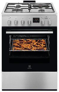 Плита Electrolux комбінована 3 газ + 1 електро, 58л, 60x60см, дисплей, конвекція, пара, нерж