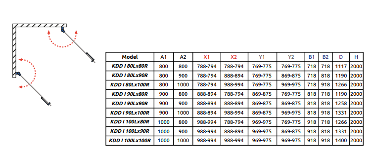 RADAWAY Душова кабіна Arta KDD I 90Lх80R 386061-03-01L+386060-03-01R